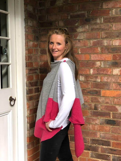 merino lambswool pale grey with pink poncho/wrap