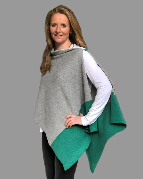 Versatile Merino Lambswool Poncho/Wrap with loop button - Green