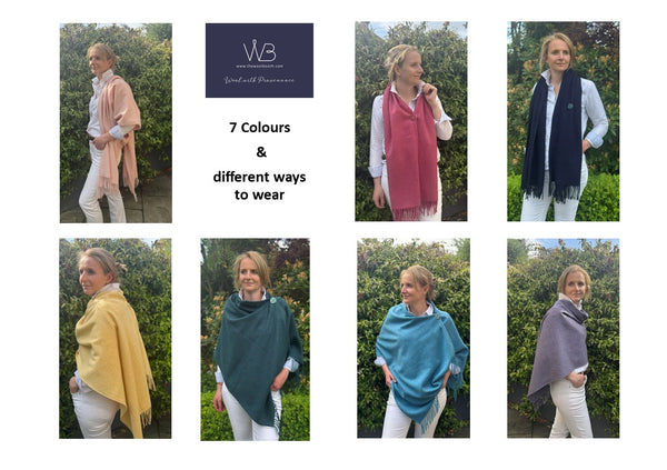 Merino Wool Poncho with Fringe - Colour Baby Pink with matching ceramic button