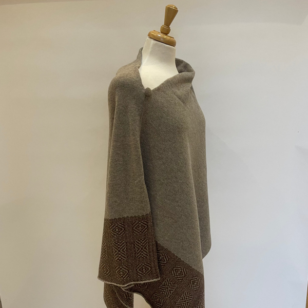 mushroom and cocoa woollen poncho - side view