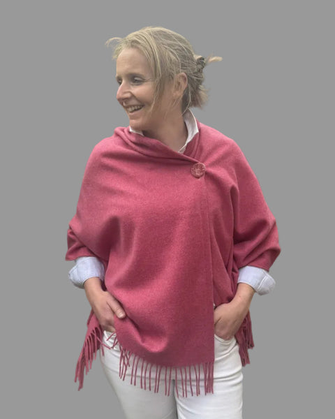 rose merino wool poncho with matching ceramic button