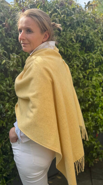 Fringed Merino Wool Poncho Pale Yellow