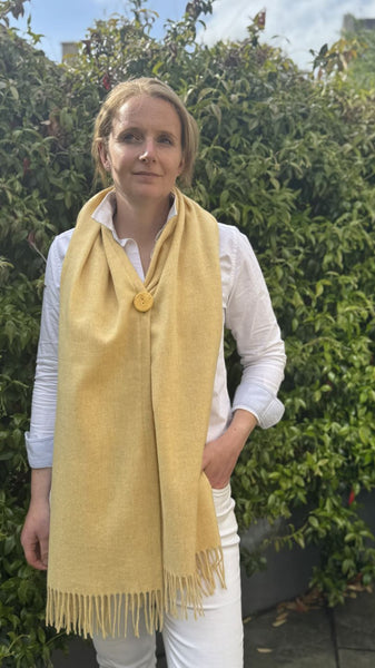Fringed Merino Wool Poncho Pale Yellow