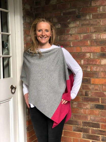 merino lambswool pale grey with pink poncho/wrap