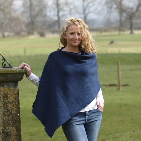 Navy Blue Merino lambswool Poncho