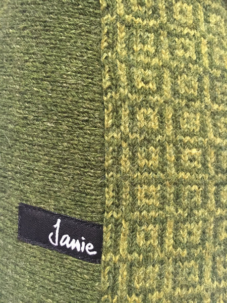Knitted Merino Lambswool Cushion  - 50cm x 50cm two tones of green