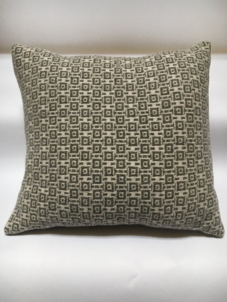 Knitted Merino Lambswool Cushion cube design of two tones of  silver grey and stone