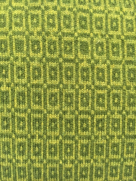 Knitted Merino Lambswool Cushion square tile design of two tones of green 