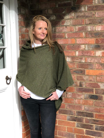 Landscape Green Merino Lambswool Poncho