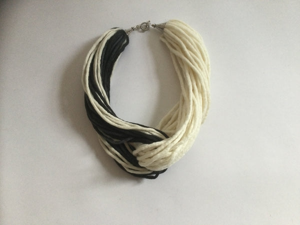 Merino Wool Twist Necklace - Cream and Charcoal Grey